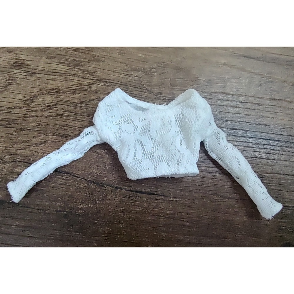 VTG Barbie doll crop top white lace Long Sleeve 1990's Z33